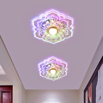 Simple Floral Flush Mount Lighting Clear Crystal LED Ceiling Mounted Fixture in Warm/Multi Color Light