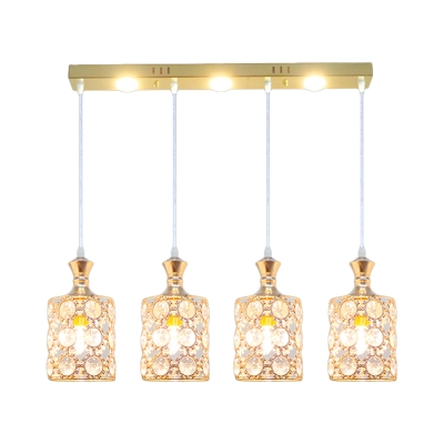 Simplicity 4 Lights Hanging Light Gold Cylinder Multi Pendant with Crystal Encrusted Shade