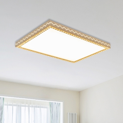 Simplicity Rectangle Flushmount Amber Crystal LED Ceiling Light in White for Living Room