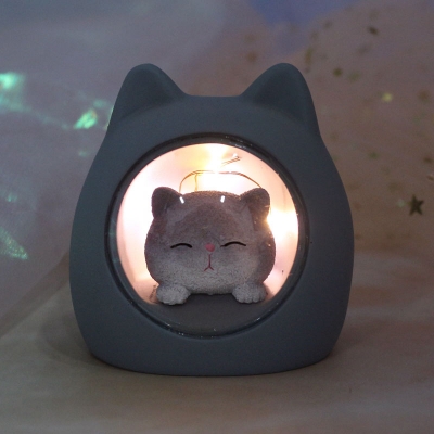 Sleeping Kitten Mini Night Stand Light Cartoon Resin Brown/Grey LED Table Lamp for Children Room