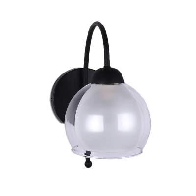 Spherical Living Room Sconce Light Vintage 2 Tiers Glass Shade 1 Bulb Black Wall Lamp