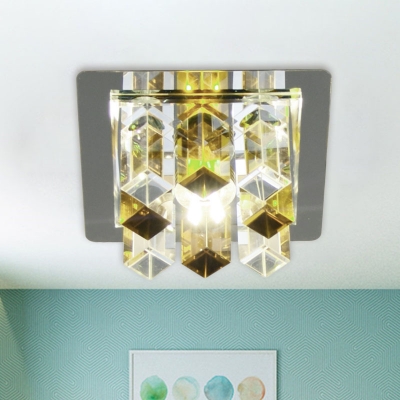 Square Crystal Block Ceiling Flush Modernist LED Corridor Flush Mount Light Fixture in White/Blue/Amber