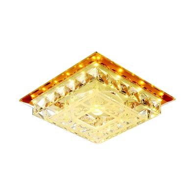 Tan Square Ceiling Flush Mount Modern Crystal LED Bedroom Flush Light Fixture in Warm/White/Natural Light