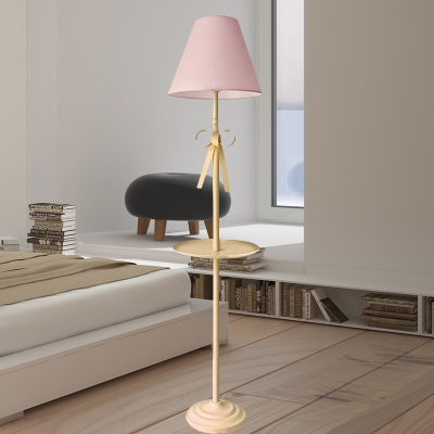 Tapered Fabric Floor Lamp Modern 1 Light Pink/Yellow Standing Light with Bow Decor and Storage Tray