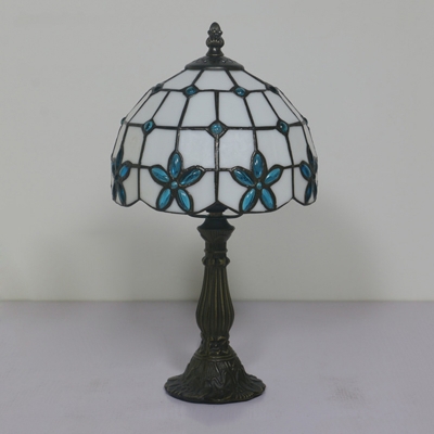 Victorian Domed Table Lighting 1-Light Stained Glass Lilac Patterned Night Light in Red/Yellow/Blue for Bedroom