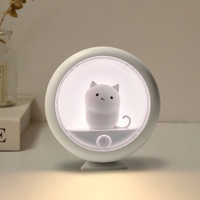 Pink/White Cat Inside The Ball Table Lamp Kids Plastic LED Nightstand Light with Magnet and Hanging Rope