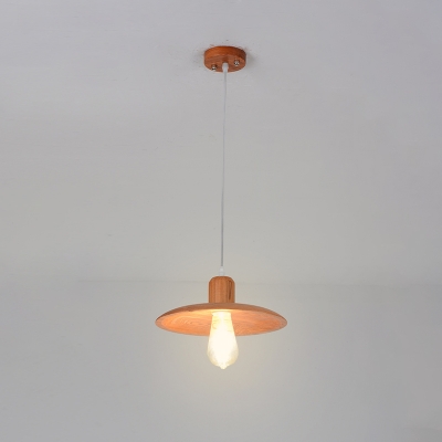 1 Bulb Dining Table Suspension Light Minimalist Orange Red/Beige Mini Pendant with Flat Wood Shade