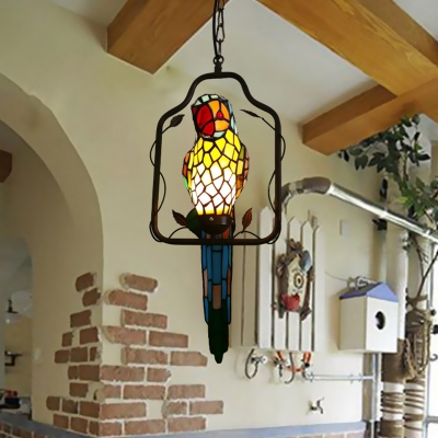 1-Light Parrot Suspension Lamp Baroque Blue Handcrafted Glass Hanging Pendant Light