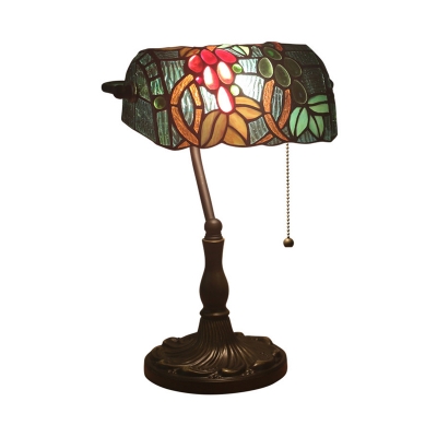 1 Light Rectangle Night Table Lighting Tiffany Bronze Stained Art Glass Grapes Patterned Nightstand Light