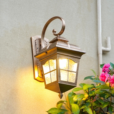 1 Light Ripple Glass Wall Lighting Rustic Bronze Lantern Outdoor Wall Sconce Light