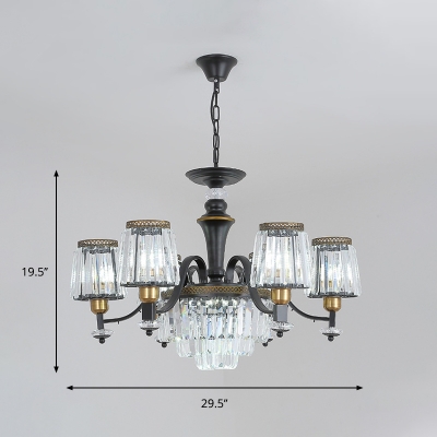 3/6 Heads Crystal Pendant Light Classic Black Tapered Dining Room Hanging Chandelier with Metal Curvy Arm