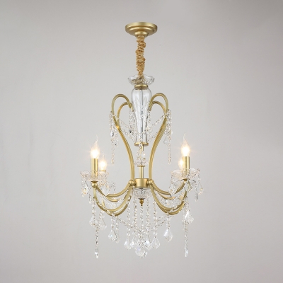 4/6-Bulb Octopus Design Candle Chandelier Country Gold Crystal Strand Ceiling Pendant