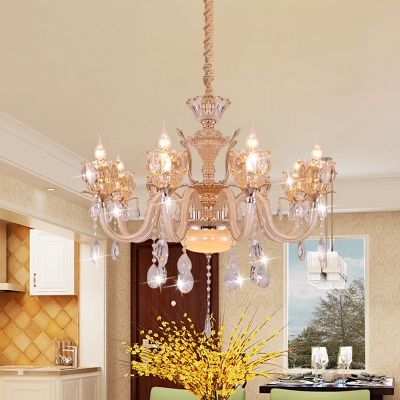 6/8-Light Crystal Chandelier Traditional Gold Candelabra Living Room Ceiling Hanging Light