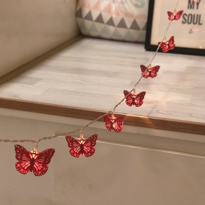 6M Simple Butterfly Festoon Lamp Iron 40-Light Bedroom Battery/USB Operated LED String Light in Red