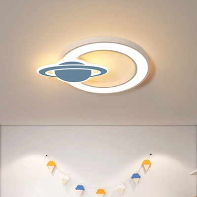 Acrylic Halo Flush Mount Kids LED White Flush Light Fixture with Planet Design in Warm/White Light