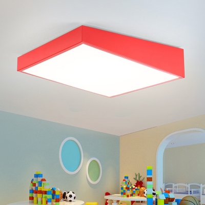 Acrylic Square Ceiling Flush Mount Kids LED Flush Mount Light Fixture in Red/Yellow/Blue for Bedroom