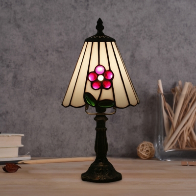 Bell/Conic Cut Glass Night Lamp Mediterranean 1 Head Pink/Red/Purple Floral Patterned Table Lighting