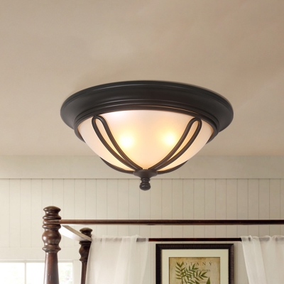 Black 4 Bulbs Flush Mount Lamp Rustic Frosted Glass Dome Ceiling Lighting with Petal Strap