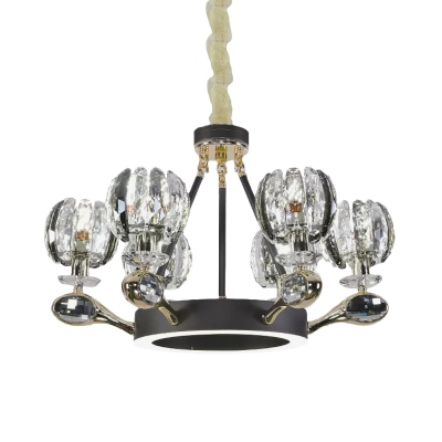 Black Sputnik Hanging Chandelier Contemporary Beveled Crystal 6 Bulbs Bedroom Suspension Lamp