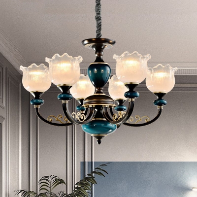 Blossom Clear Prism Glass Pendant Chandelier Rustic 3/6 Bulbs Living Room Hanging Ceiling Light in Black and Blue
