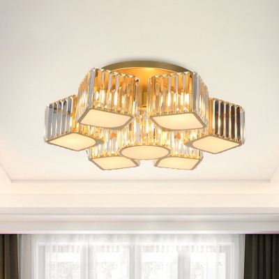 Blossom Living Room Flush Ceiling Light Modern Crystal Cube 5/7-Light Gold Semi Flush Light Fixture