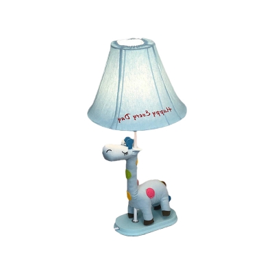 Cartoon Giraffe Fabric Desk Light 1 Head Night Table Lamp with Bell Shade in Pink/Yellow/Blue for Nursery