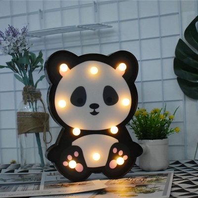 Cartoon LED Night Stand Light Brown Raccoon/Yellow Lion/Black Panda Battery-Powered Wall Lamp Kit with Plastic Shade