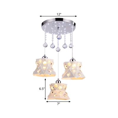 Clear Crystal Laser Cut Multi Pendant Light Contemporary 3 Heads White Suspension Lamp