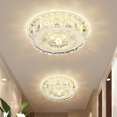 Clear Crystal Round/Square Flush Mount Minimalism Hallway LED Close to Ceiling Lighting Fixture