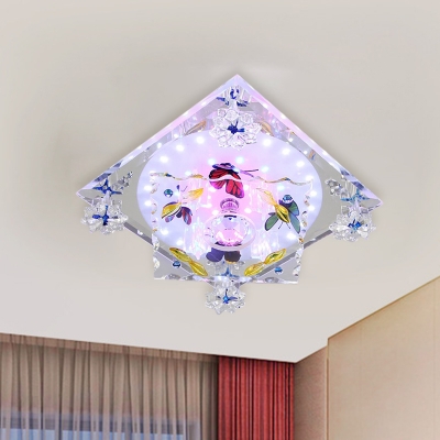 Clear K9 Crystal Square Flushmount Simplicity LED Corridor Ceiling Flush with Butterfly Decor