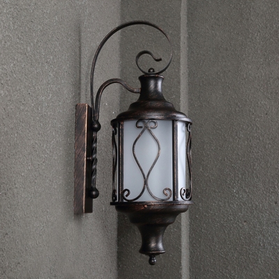 Copper/Black 1-Head Wall Sconce Rustic Frosted White Glass Cylinder Wall Lighting Fixture for Corridor