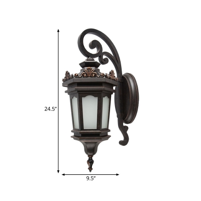 Countryside Lantern Wall Lamp Sconce 1-Head Opal Glass Wall Lighting Fixture in Black for Outdoor