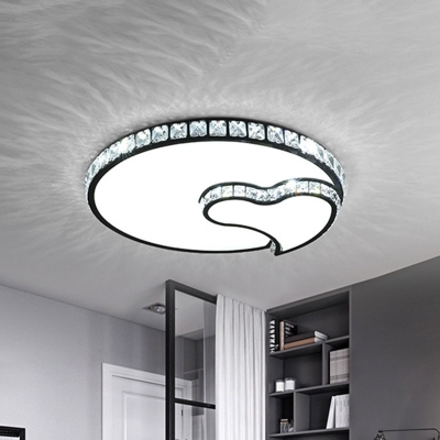 Crystal Moon and Heart Shape Ceiling Lamp Minimalistic Bedroom LED Flush Mount Recessed Lighting in Black