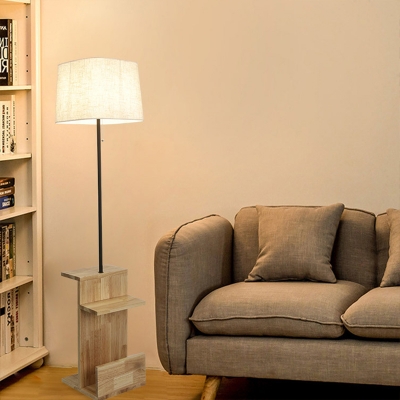 Cuboid Fabric Floor Standing Lamp Minimalism 1 Bulb Wood Floor Light with Book Shelf