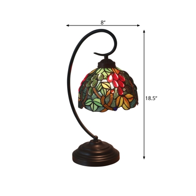 Cut Glass Grapes Nightstand Light Victorian 1-Head Dark Coffee Table Lamp with Bowl Shade for Bedroom