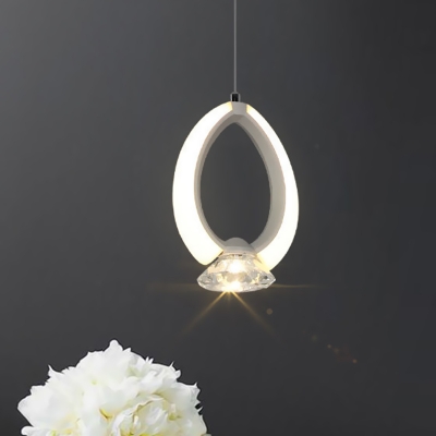 Diamond Ring Shaped Pendulum Light Modern Beveled Crystal LED White Ceiling Suspension Lamp