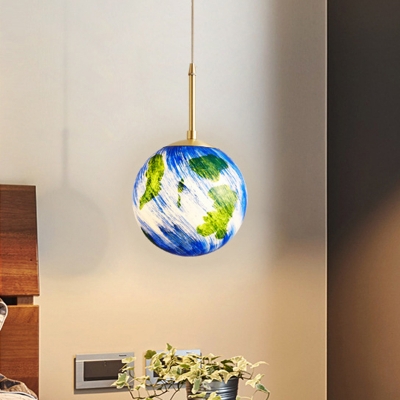 Earth Globe Bedside Drop Pendant Blue Glass 1 Bulb 6
