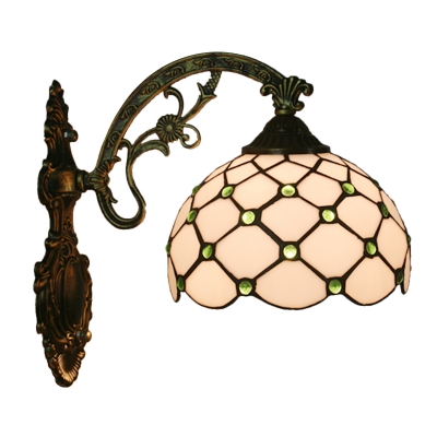 Fishscale Dome Cut Glass Sconce Light Tiffany Single Blue/Green/Gold Wall Mounted Lamp for Bedroom