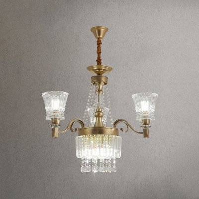 Flared Crystal Up Chandelier Contemporary 6/9-Light Hotel Pendant Lighting Fixture in Gold