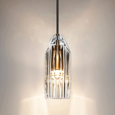 Geometric Crystal Down Lighting Simple 1 Bulb Bedroom Hanging Pendant Light in Brass