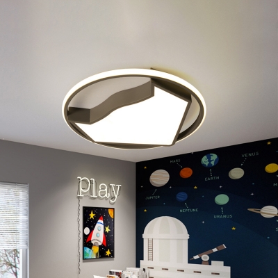 Geometric Flush Mount Light Kids Acrylic LED Bedroom Ceiling Mounted Fixture in Black/Grey