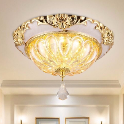 

Gold LED Flush Mount Lamp Crystal Bowl Shaped Small Ceiling Light with Ribbon-Embossed Edge, HL623999