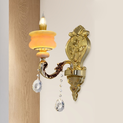 Jug Shape Dining Room Wall Sconce Vintage Beige Glass 1/2-Light Gold Wall Mount Light Fixture with Candle Design