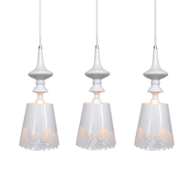 Korean Garden Cone Cluster Pendant 3 Lights Metal Ceiling Light in White with Cutout Flower Design