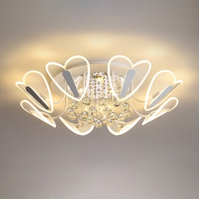 Mesh Loving Heart Shape LED Ceiling Light Modernism Clear Draping Crystal Semi Mount Lighting, 25.5