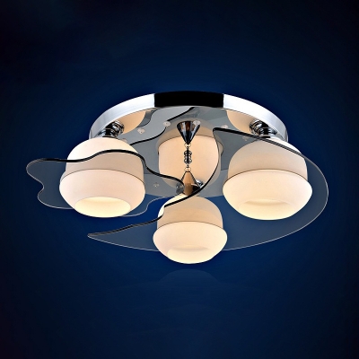 Milk Glass Chrome Ceiling Flush Light Crescent and Star 3 Bulbs Modern Style Flush Mounted Light Fixture