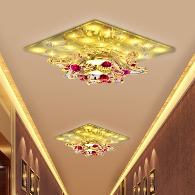 Minimalism Floral Flush Light Fixture Clear Crystal LED Ceiling Flush Mount in Warm/White Light