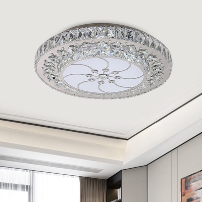 Minimalist Ring Flush Light Fixture LED Crystal Close to Ceiling Lamp in Nickel for Bedroom