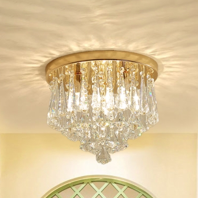 Modern Style Round Flushmount Lighting 3 Heads Diamond Crystal Flush Ceiling Lamp Fixture in Gold