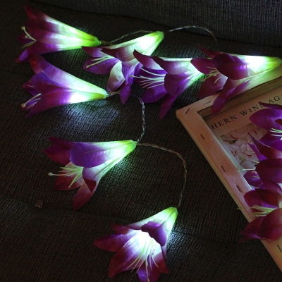 Modernist Lily Fabric String Lighting 20 Lights 6.5 Ft LED Fairy Light String in Blue/Purple/Pink